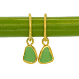 Green Sea Glass Hoops - Gold Vermeil