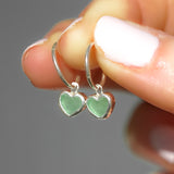 Green Sea Glass Heart Hoops