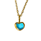 Blue Sea Glass Heart Necklace, Gold Vermeil