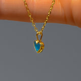 Blue Sea Glass Heart Necklace, Gold Vermeil