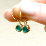 Green Sea Glass Hoops - Gold Vermeil