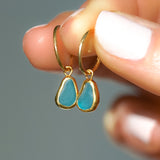 Blue Sea Glass Hoops - Gold Vermeil