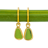 Green Sea Glass Hoops - Gold Vermeil