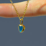 Blue Sea Glass Heart Necklace, Gold Vermeil