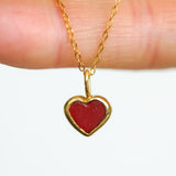 Red Sea Glass Heart Necklace, Gold Vermeil