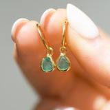 Green Sea Glass Hoops - Gold Vermeil