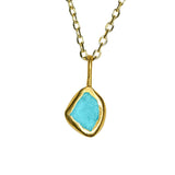 Blue Sea Glass Necklace - Gold Vermeil