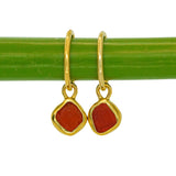 Red Sea Glass Hoops - Gold Vermeil