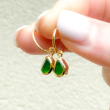 Green Sea Glass Hoops - Gold Vermeil