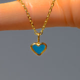 Blue Sea Glass Heart Necklace, Gold Vermeil