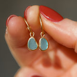 Blue Sea Glass Hoops - Gold Vermeil
