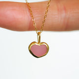 Pink Sea Glass Heart Necklace, Gold Vermeil
