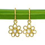 White Sea Glass Flower Hoops - Gold Vermeil