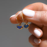 Blue Sea Glass Heart Hoops, Gold Vermeil