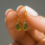Green Sea Glass Hoops - Gold Vermeil