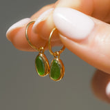 Green Sea Glass Hoops - Gold Vermeil