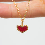 Red Sea Glass Heart Necklace, Gold Vermeil