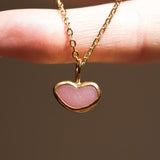 Pink Sea Glass Heart Necklace, Gold Vermeil