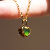 Green Sea Glass Heart Necklace, Gold Vermeil
