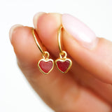 Red Sea Glass Heart Hoops, Gold Vermeil