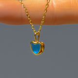 Blue Sea Glass Heart Necklace, Gold Vermeil