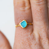 Blue Sea Glass, Gold Vermeil - Size O