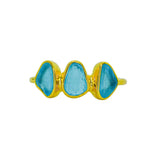 Blue Sea Glass, Gold Vermeil - Size R