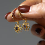 Purple Sea Glass Flower Hoops - Gold Vermeil