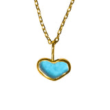 Blue Sea Glass Heart Necklace, Gold Vermeil