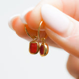 Red Sea Glass Hoops - Gold Vermeil