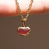 Red Sea Glass Heart Necklace, Gold Vermeil