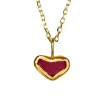 Red Sea Glass Heart Necklace, Gold Vermeil