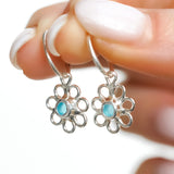Blue Sea Glass Flower Hoops