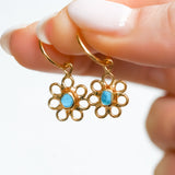 Blue Sea Glass Flower Hoops - Gold Vermeil
