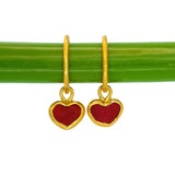 Red Sea Glass Heart Hoops, Gold Vermeil