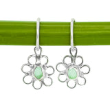 Green Sea Glass Flower Hoops