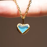 Blue Sea Glass Heart Necklace, Gold Vermeil