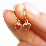 Red Sea Glass Heart Hoops, Gold Vermeil