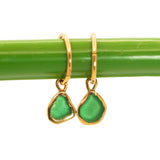 Green Sea Glass Hoops - Gold Vermeil
