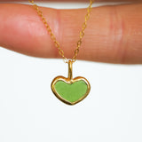 Green Sea Glass Heart Necklace, Gold Vermeil