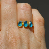 Blue Sea Glass, Gold Vermeil - Size O