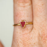Red Sea Glass Heart, Gold Vermeil - Size S