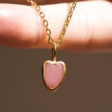 Pink Sea Glass Heart Necklace, Gold Vermeil