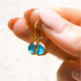 Blue Sea Glass Hoops - Gold Vermeil