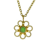 Green Sea Glass Flower Necklace -  Gold Vermeil
