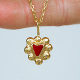 Red Sea Glass Heart Necklace, Gold Vermeil