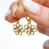 White Sea Glass Flower Hoops - Gold Vermeil