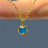 Blue Sea Glass Heart Necklace, Gold Vermeil