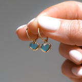 Blue Sea Glass Heart Hoops, Gold Vermeil