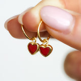Red Sea Glass Heart Hoops, Gold Vermeil